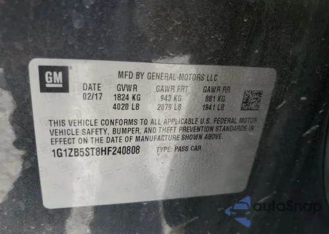 2017 Chevrolet Malibu Ls из США, поврежденный, VIN 1G1ZB5ST8HF240808